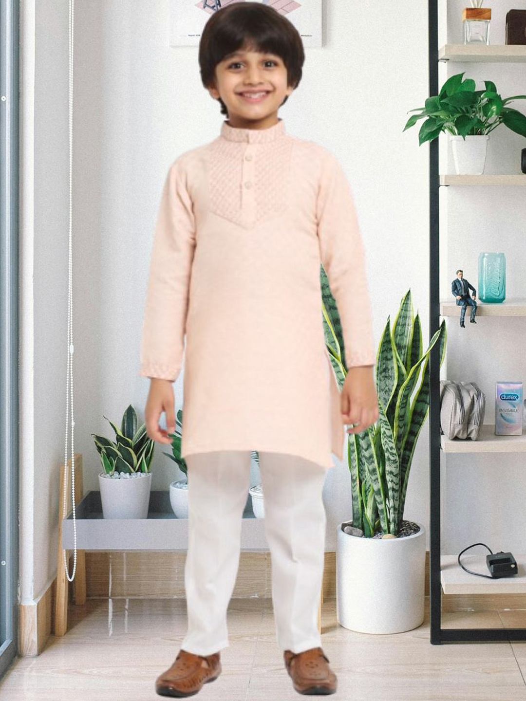 

CENSAL Boys Regular Kurta with Pyjamas, Peach