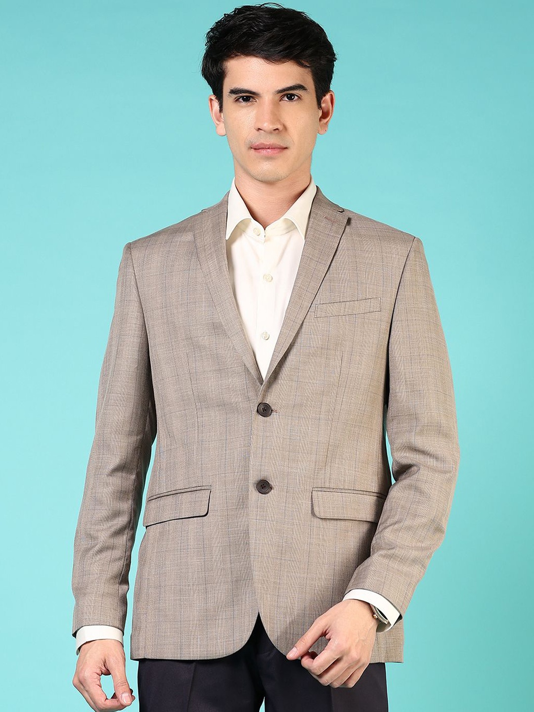 

V-Mart Checked Cotton Notched Lapel Single Breasted Formal Blazer, Grey