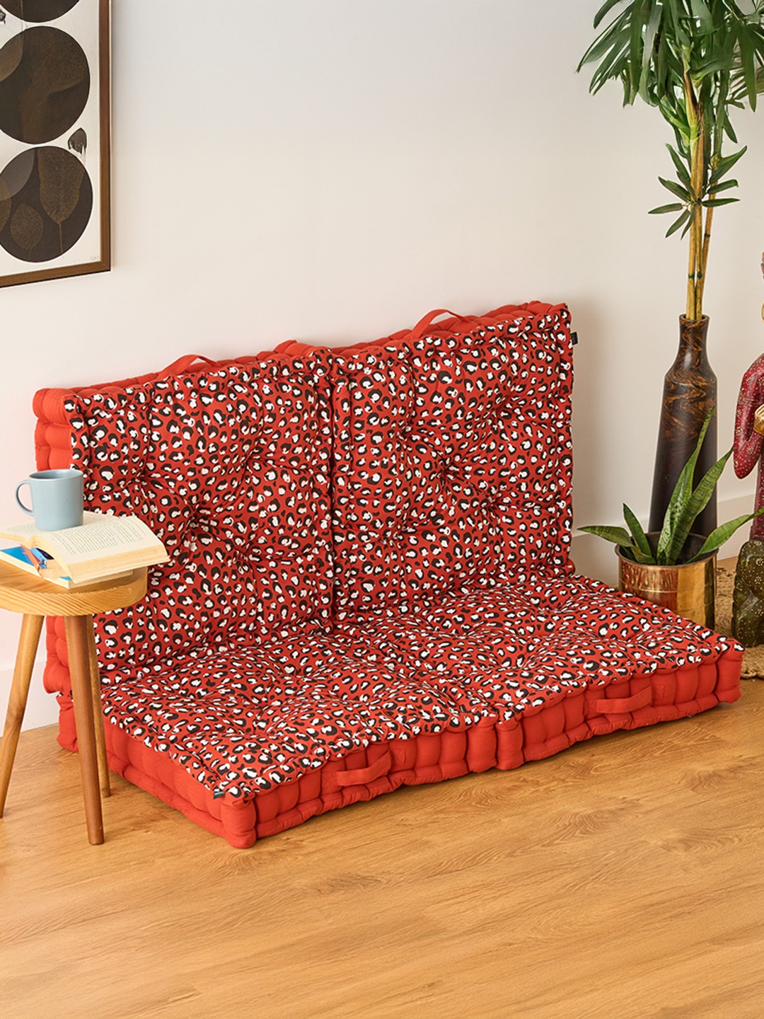 

SKANDA FAB Terracotta Brown & White 4 Pieces Abstract Printed Cotton Square Floor Cushions