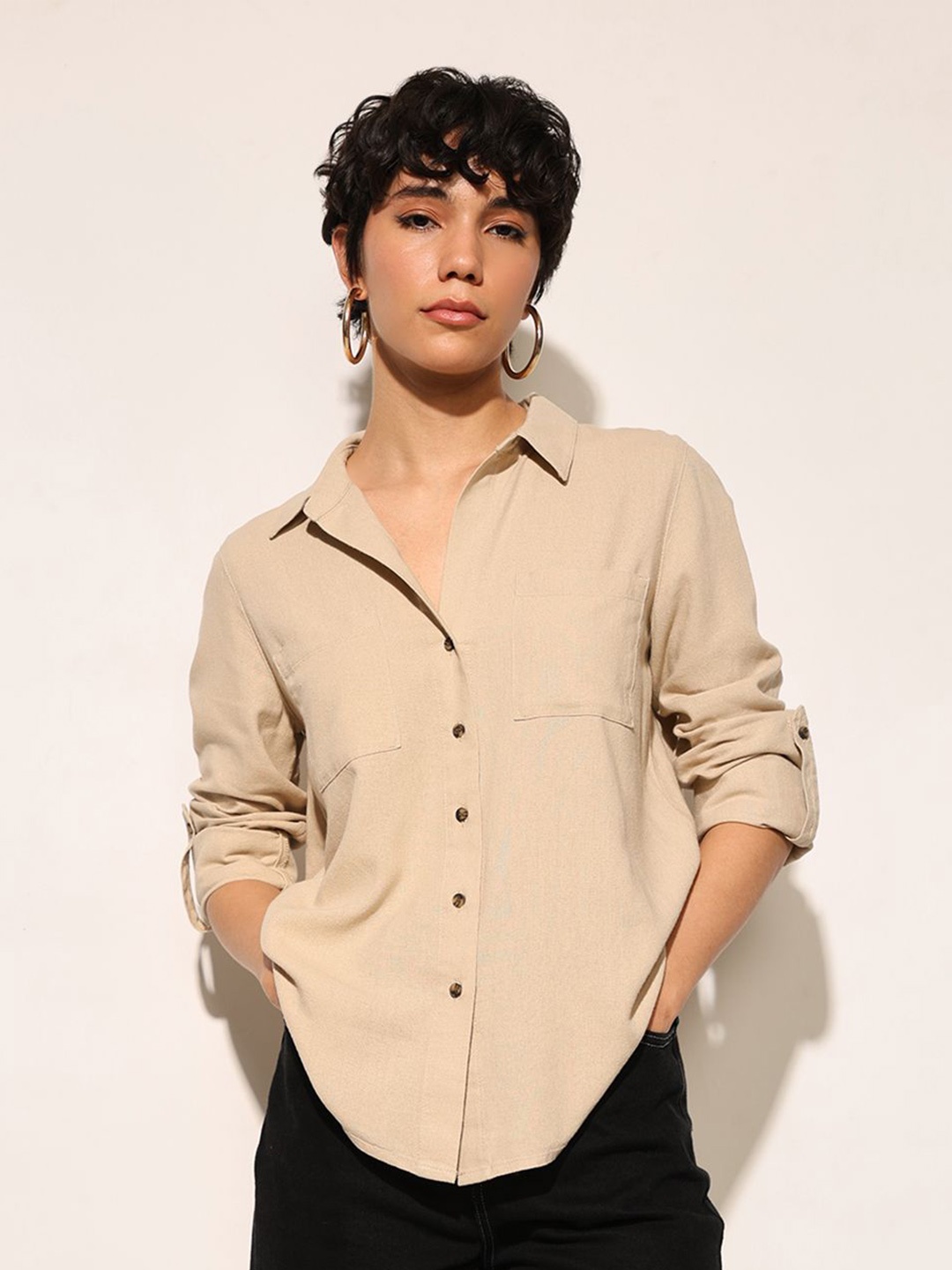 

ONLY Women Opaque Casual Shirt, Tan