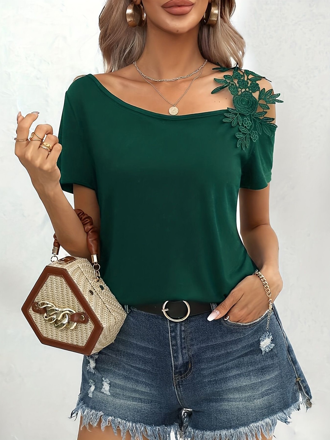 

bebe One Shoulder Tank Top, Green