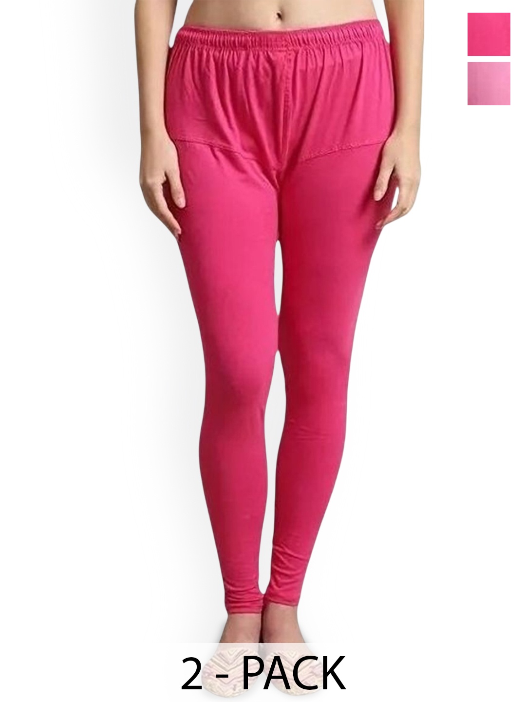 

URBAN KANYA Pack Of 2 Mid-Rise Churidar-Length Leggings, Pink