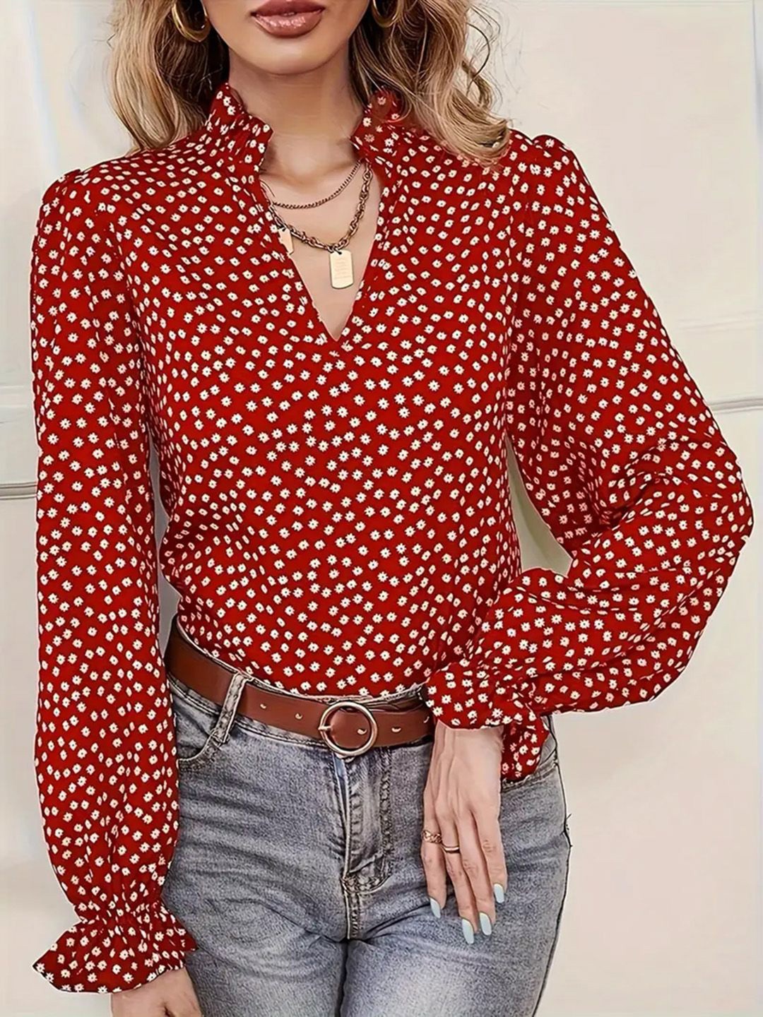 

JC Mode Geometric Print Crop Top, Red