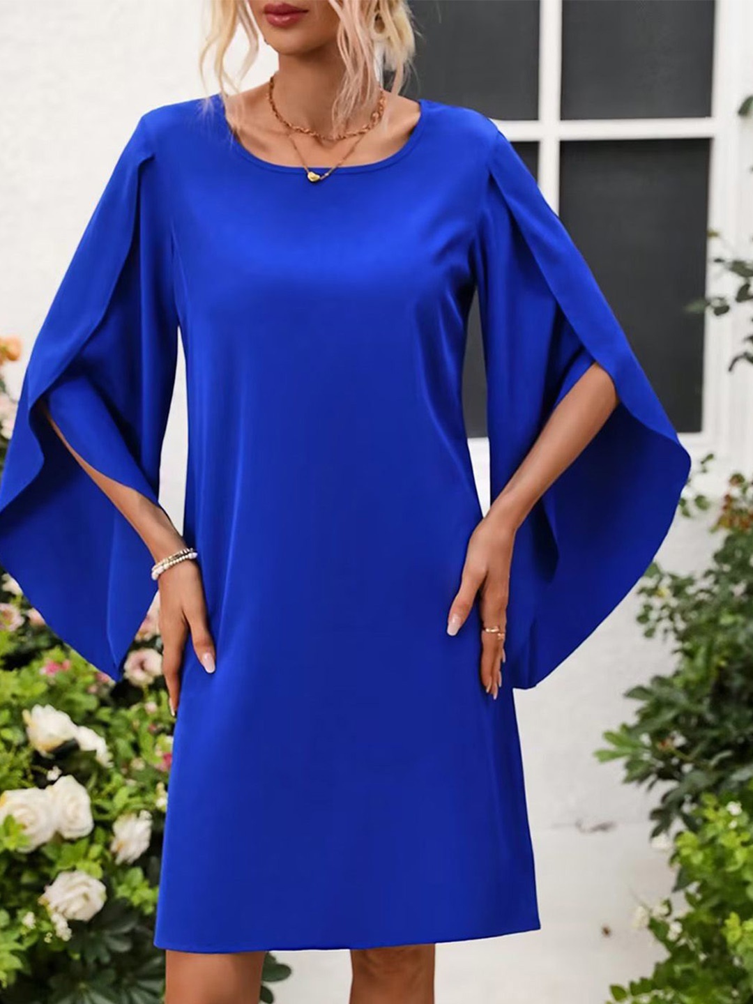 

JC Mode Slit Sleeve A-Line Dress, Blue