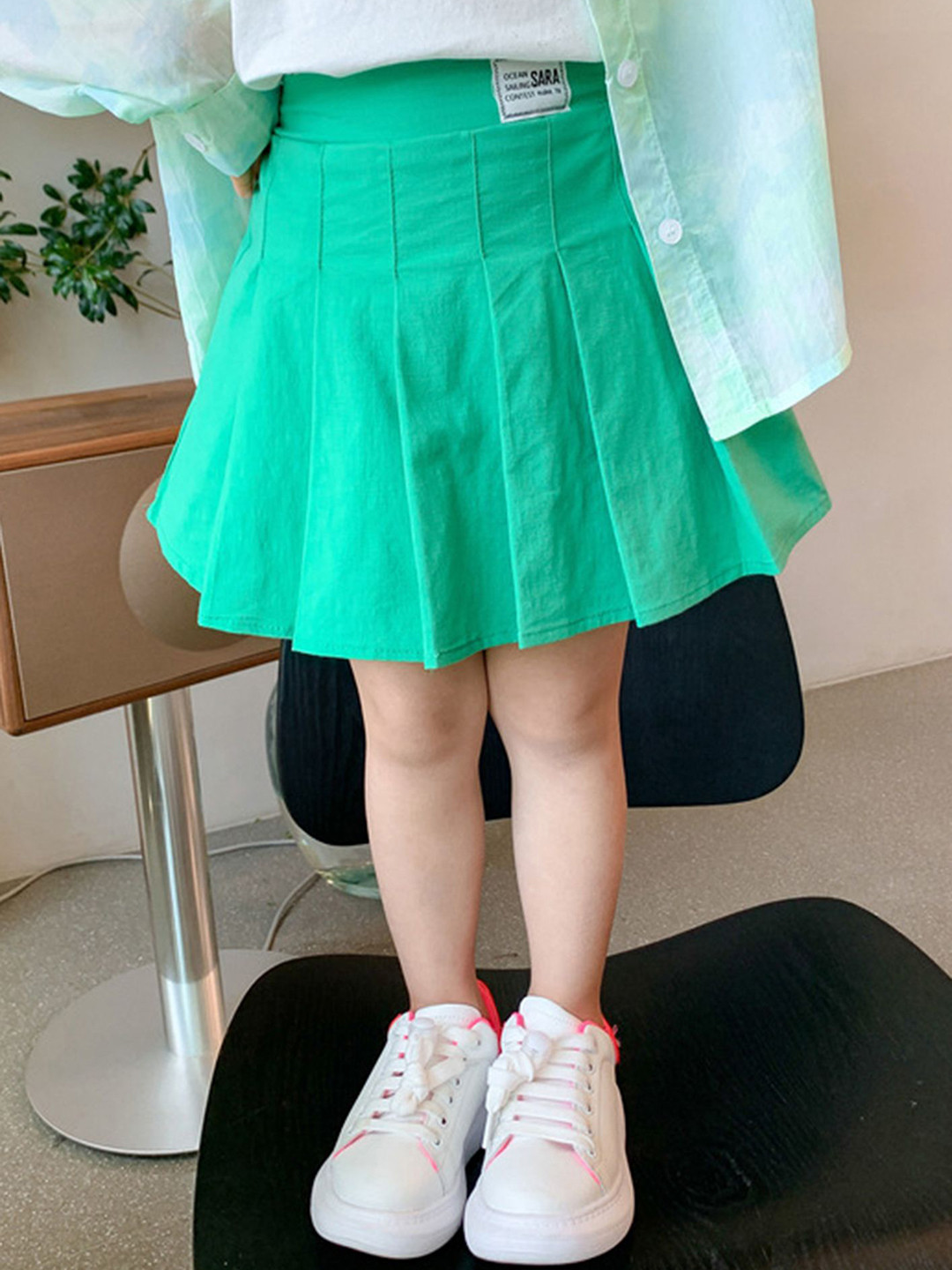 

LULU & SKY Girls Pure Cotton Pleated A-Line Mini Skirts, Green