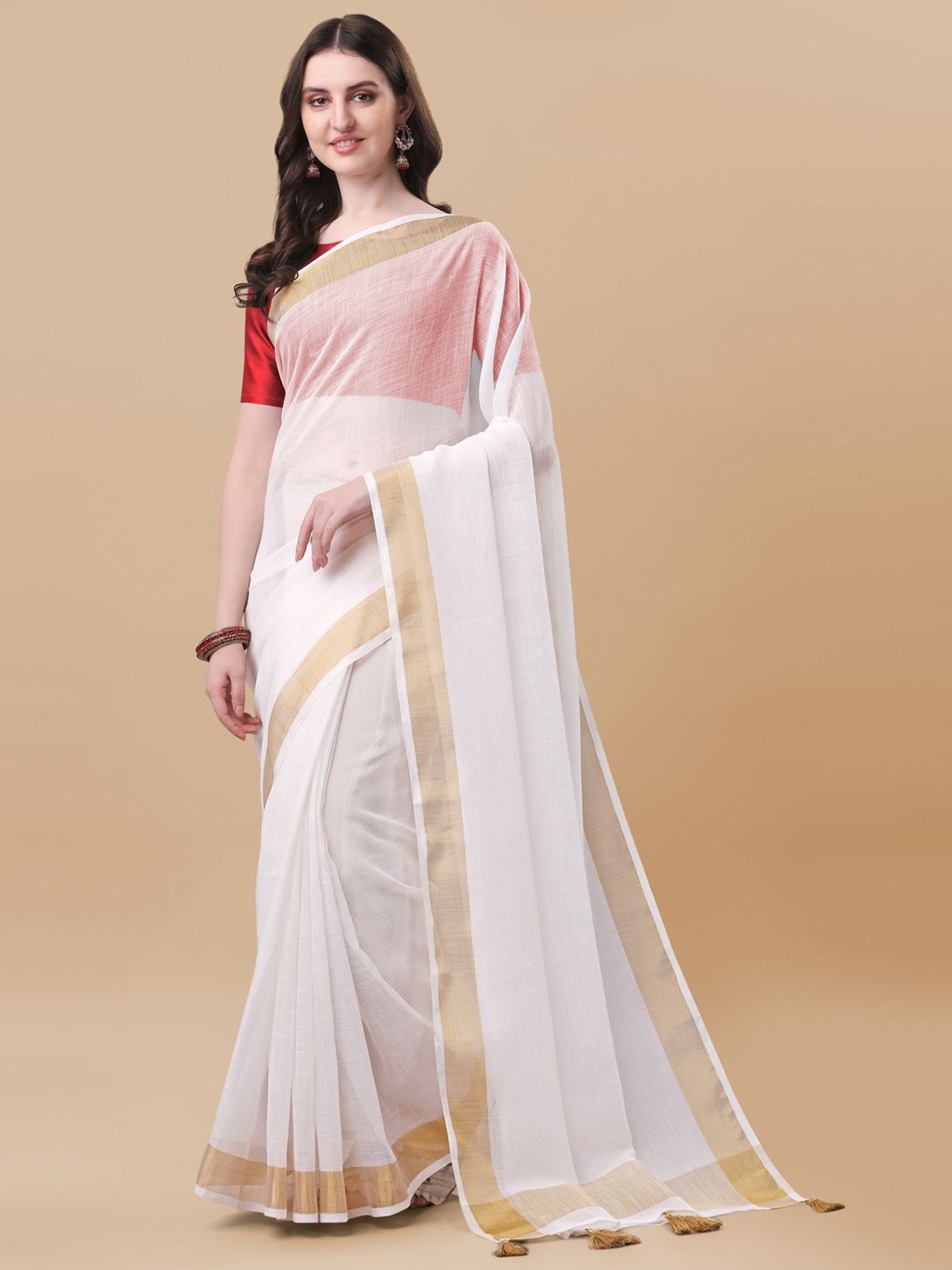 

Suha Zari Art Silk Saree, White