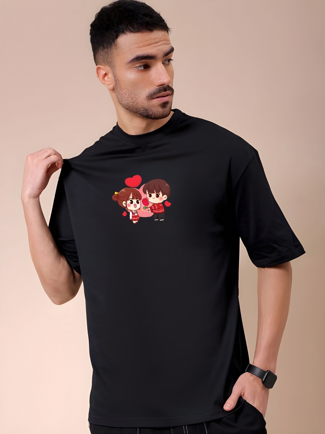

KAIDO Men Drop-Shoulder Sleeves T-shirt, Black