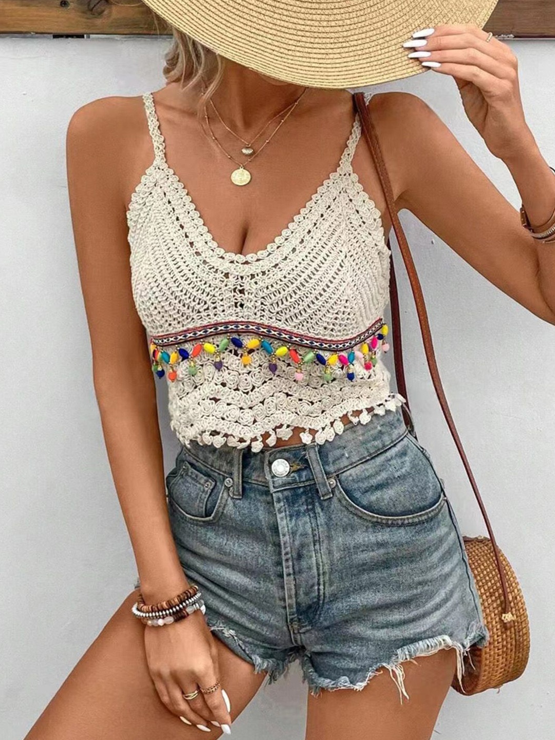 

JC Mode Floral Print Bralette Crop Top, Beige