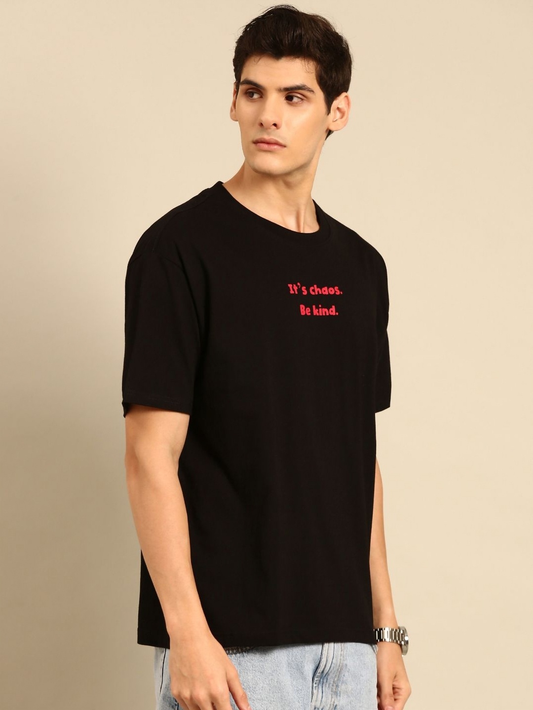 

Mast & Harbour Men Printed Drop-Shoulder Sleeves Bio Finish T-shirt, Black