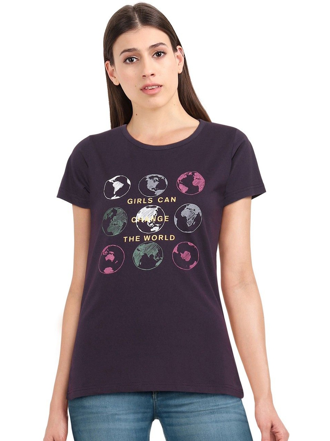 

Moda Rapido Women Printed Bio Finish T-shirt, Purple