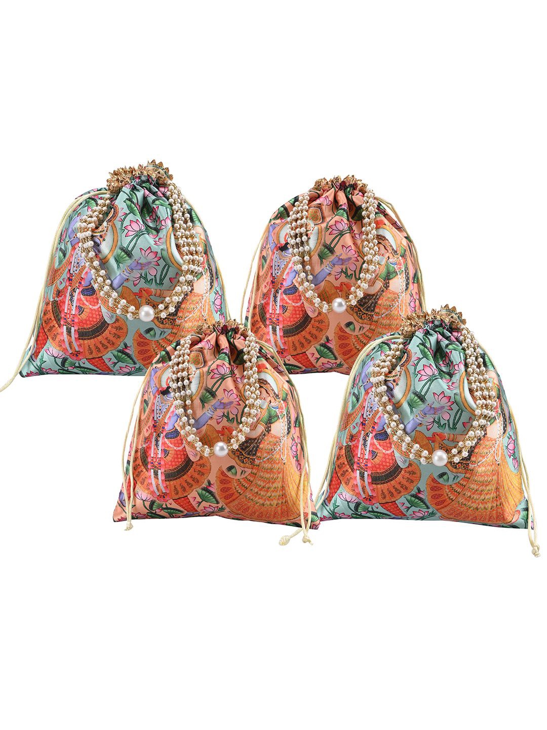 

Kuber Industries 4 Pcs Potli Bag For Women & Girls Printed Potli Clutch, Peach