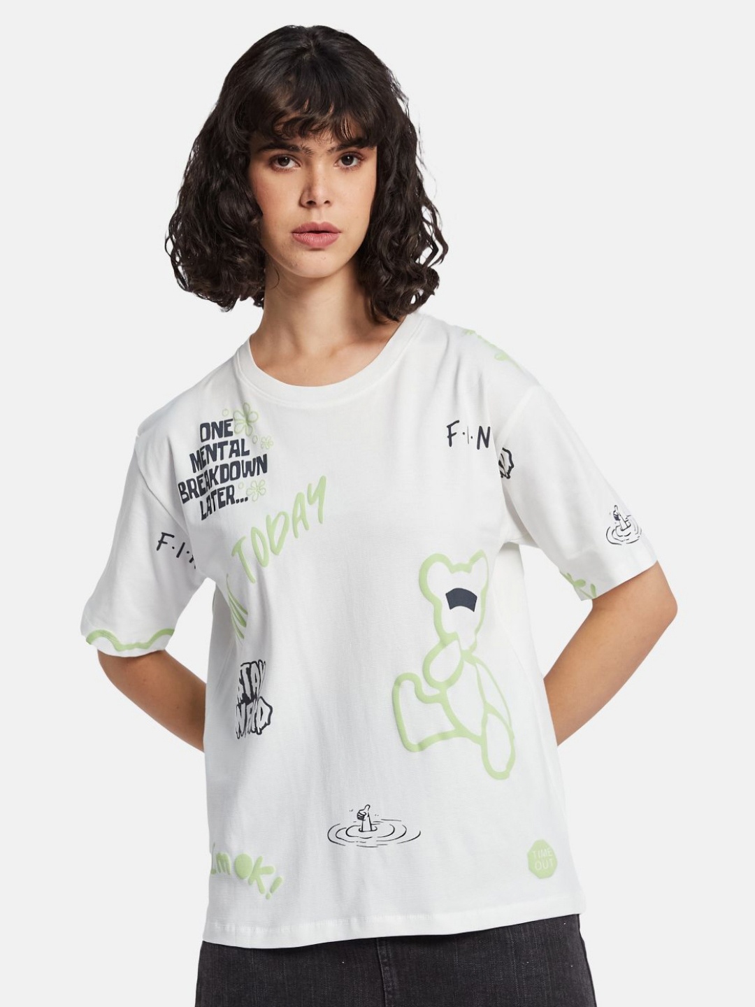

METTLE Women Printed T-shirt, White