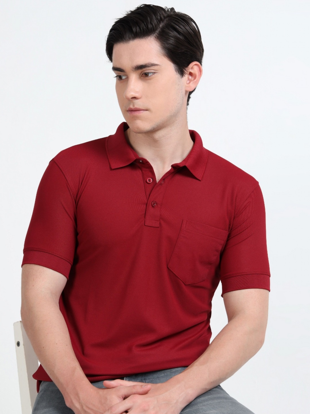 

QUCO Poly Pique Structured Pocket Polo T-Shirt, Red
