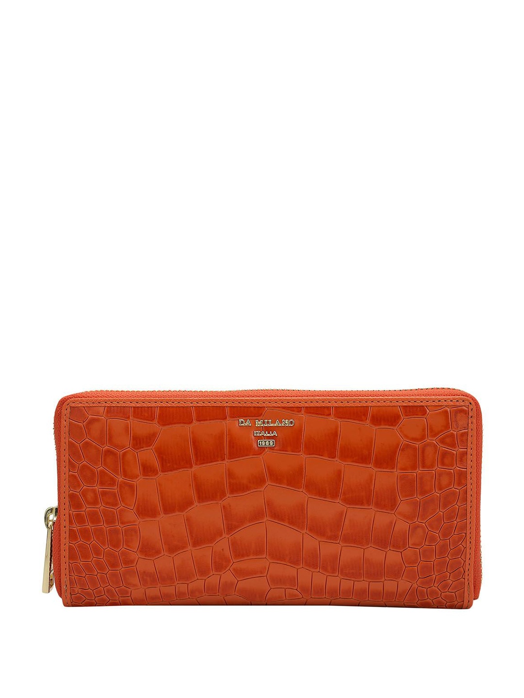 

Da Milano Women Textured Leather Zip Around Wallet, Orange