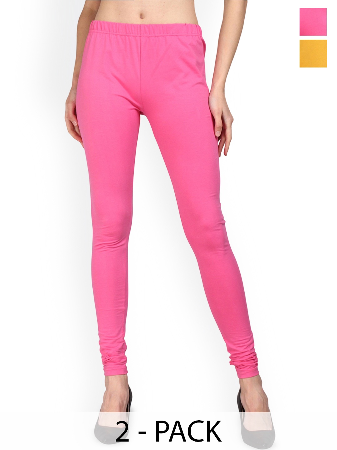 

URBAN KANYA Pack Of 2 Mid-Rise Churidar-Length Leggings, Yellow