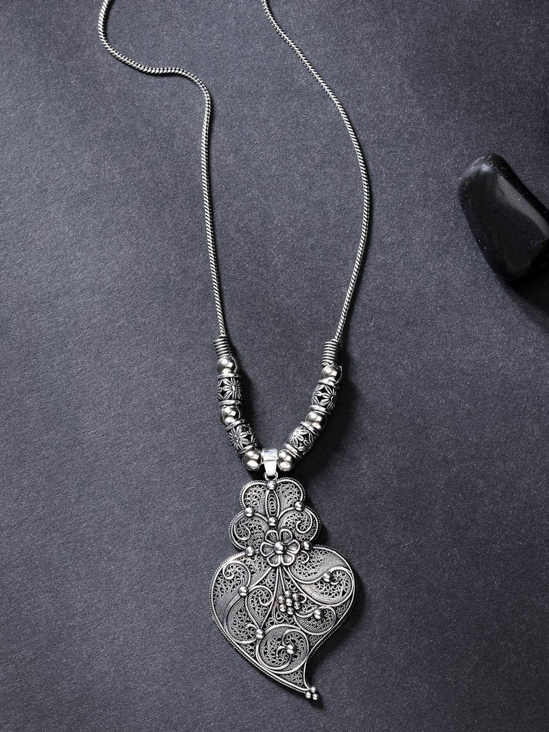 

Anouk Women Silver-Toned German Silver Oxidised Pendant & Chain