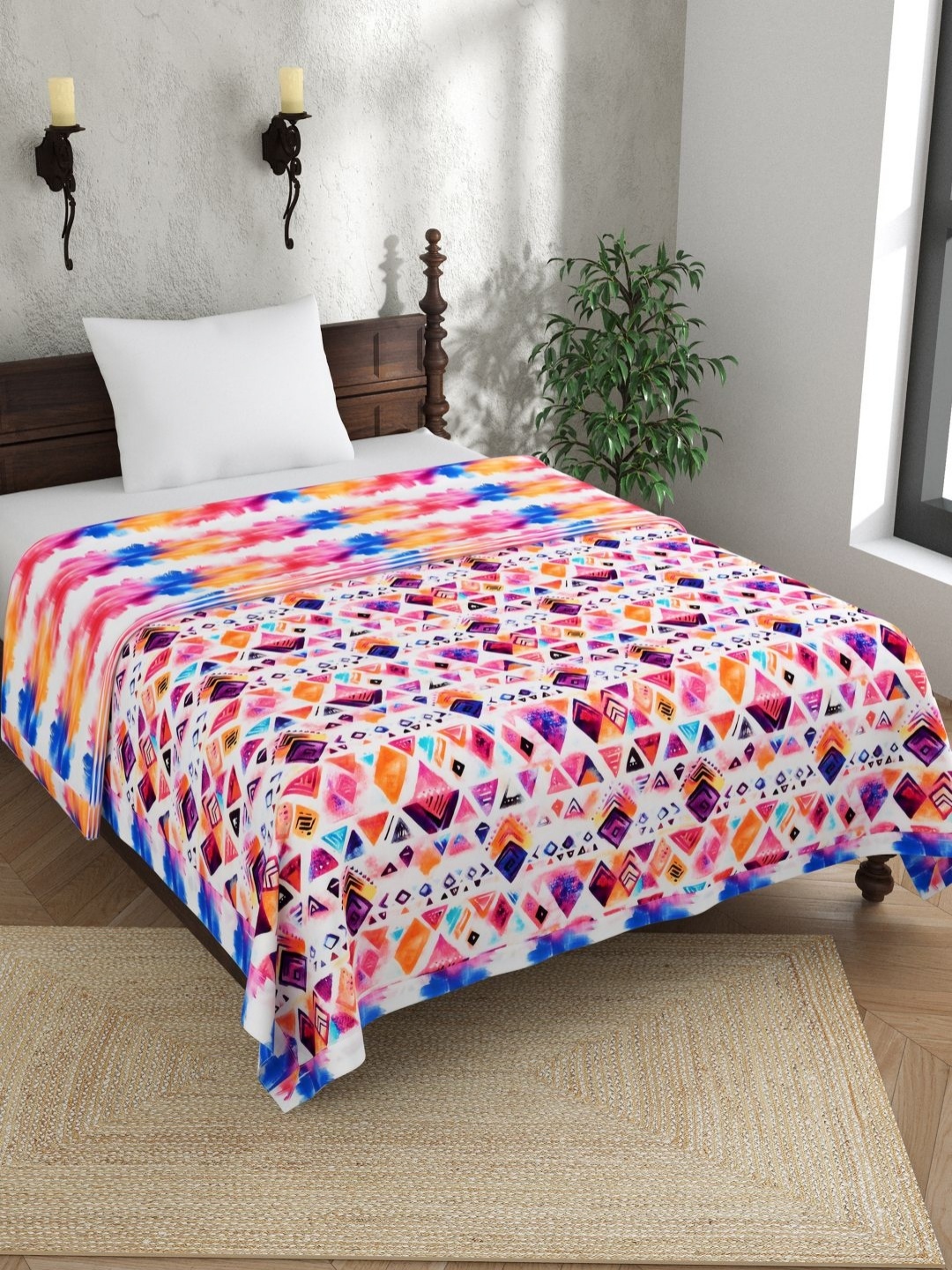 

EverHOME Multicoloured Ethnic Motifs AC Room 150 GSM Single Bed Dohar, Pink