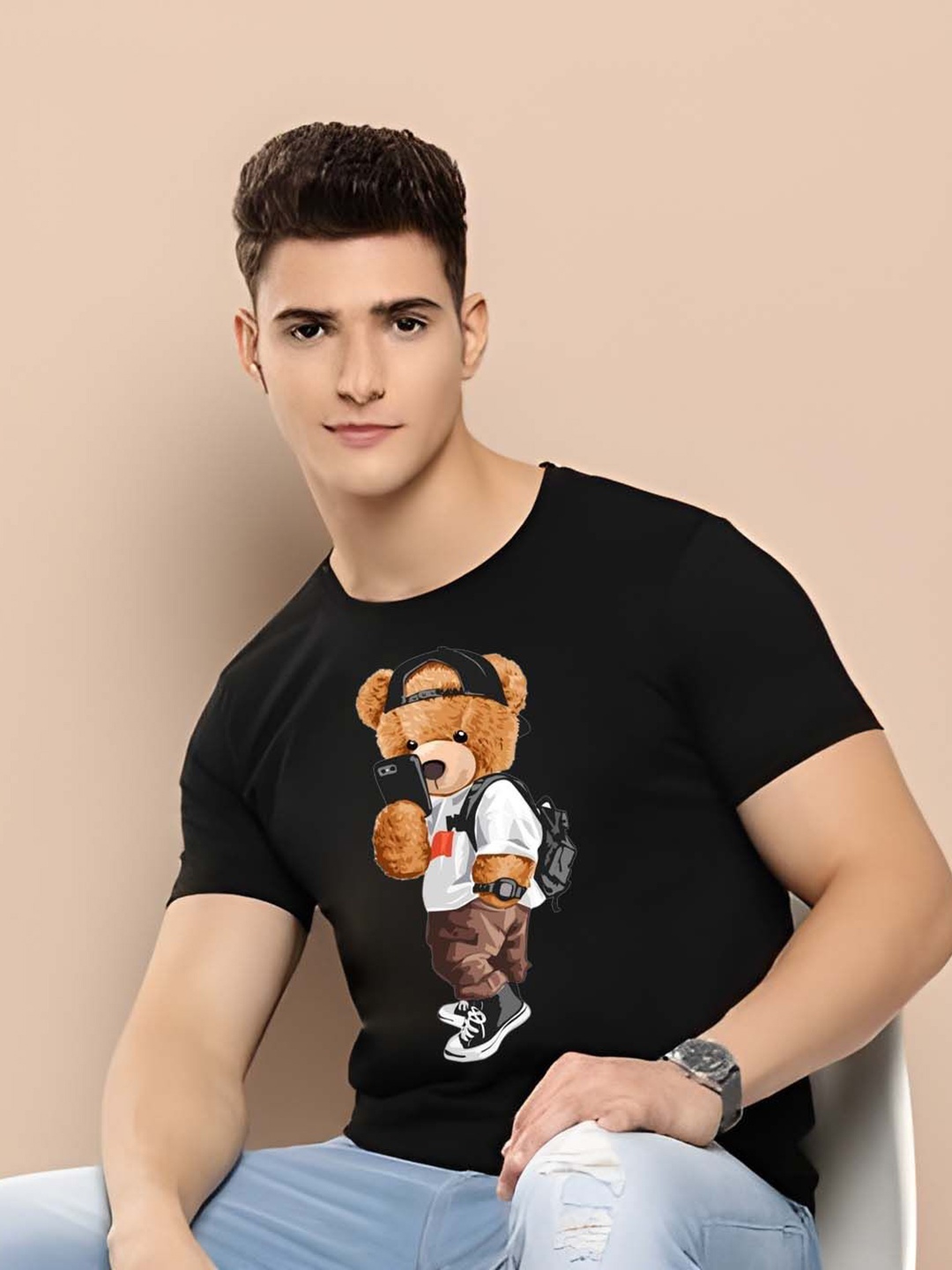 

THE BEETEL HOUSE Men Drop-Shoulder Sleeves T-shirt, Black