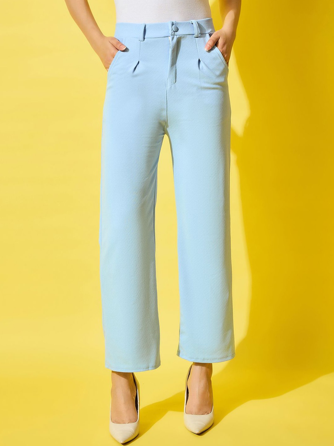 

DIMPY GARMENTS Women Relaxed High-Rise Easy Wash Trousers, Blue