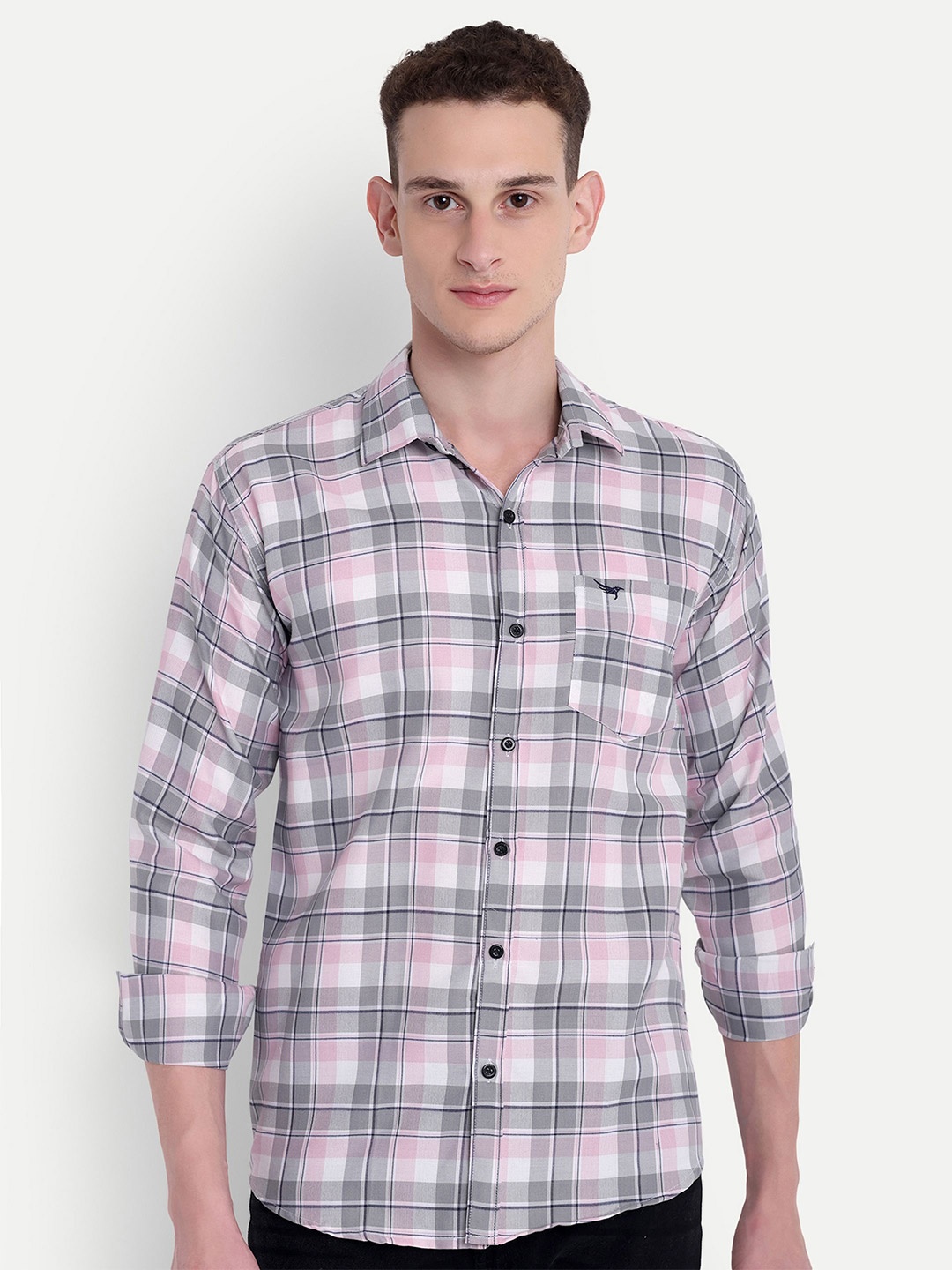 

Moda Rapido Men Classic Gingham Checks Opaque Checked Casual Shirt, White