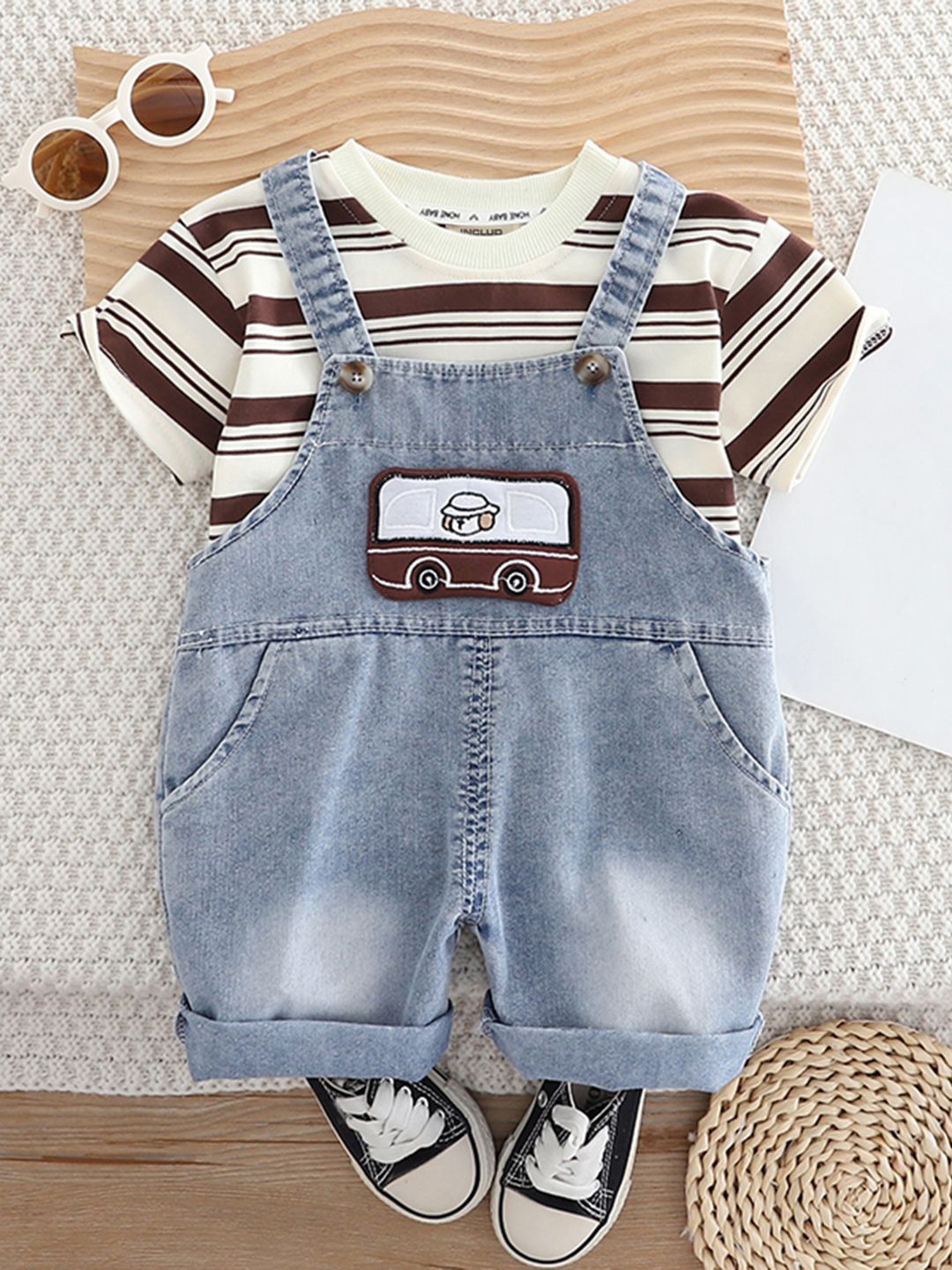 

INCLUD Boys Dungarees With Striped T-Shirt, Blue