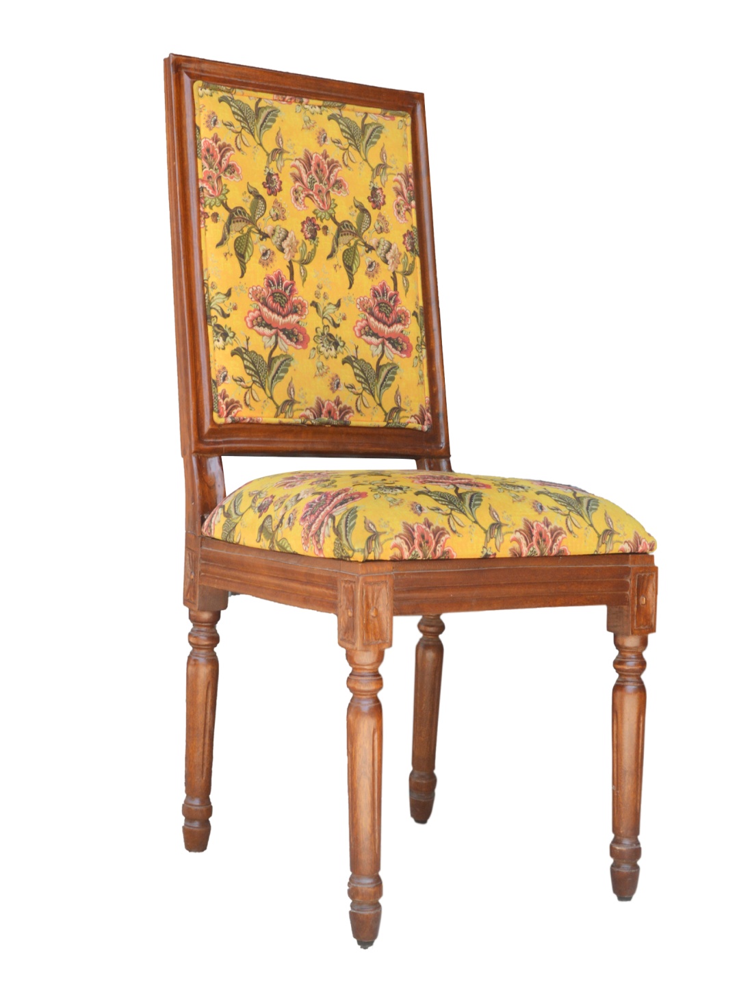 

GLOBALLY INDIAN Yellow And Brown Printed Vintage-Style Wooden Lounge Chair