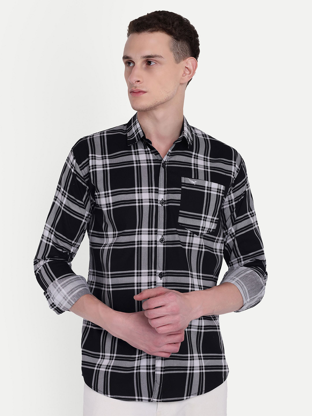 

Moda Rapido Men Classic Gingham Checks Opaque Checked Casual Shirt, Black