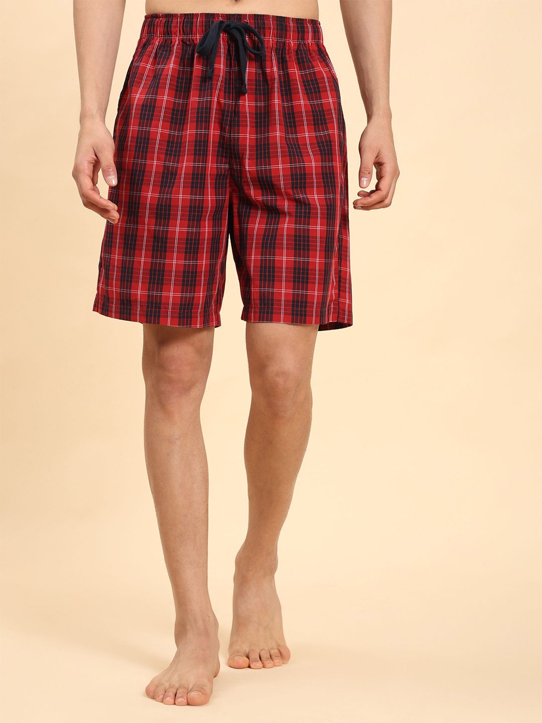 

BStories Men Checked Lounge Shorts, Red