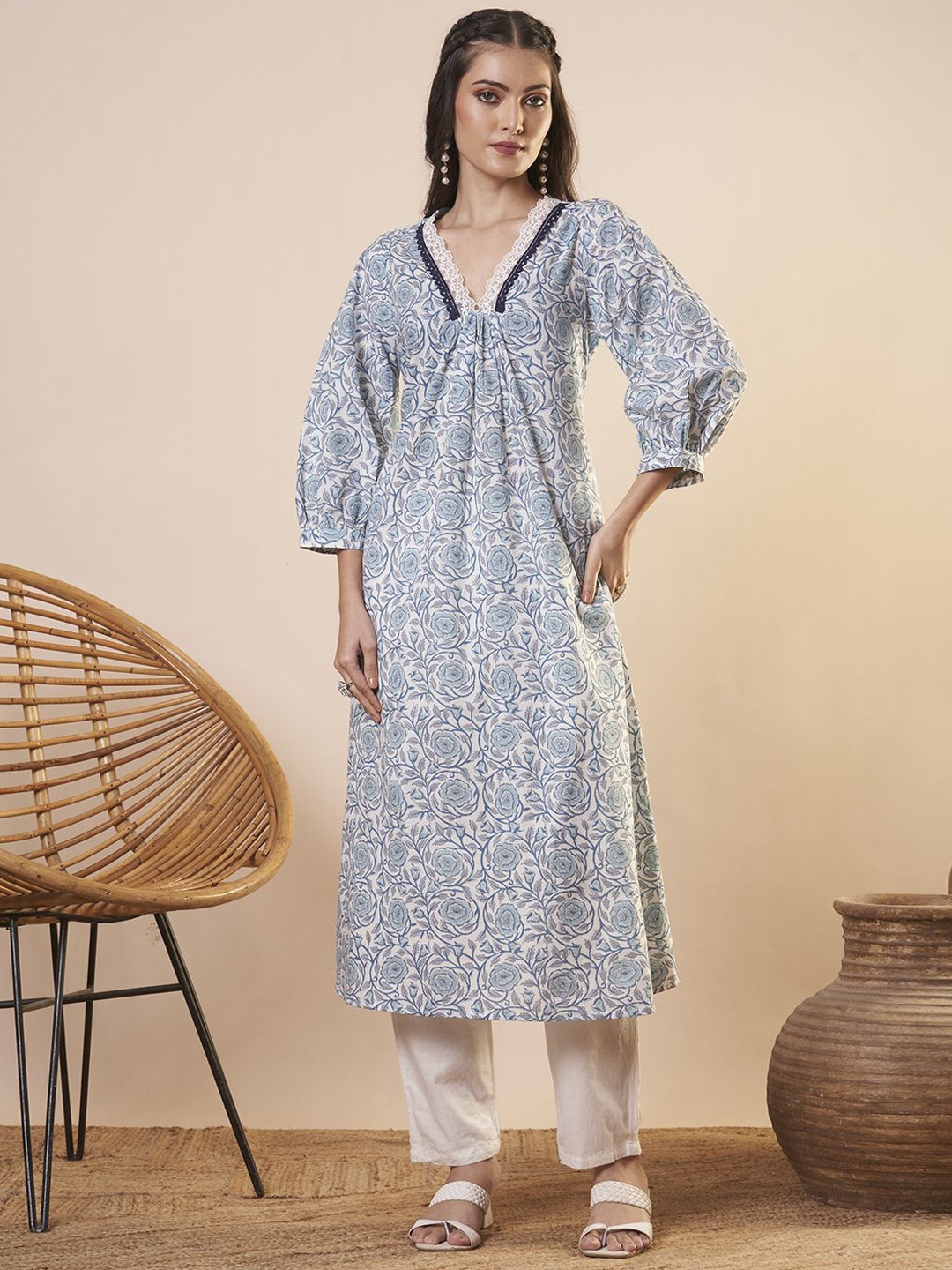 

FASHOR Women Ethnic Motifs Printed Kurta, Blue