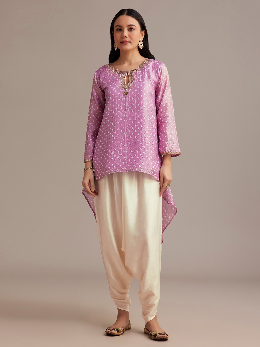 

KALKI Fashion Women Embroidered Regular Sequinned Kurti with Dhoti Pants, Purple