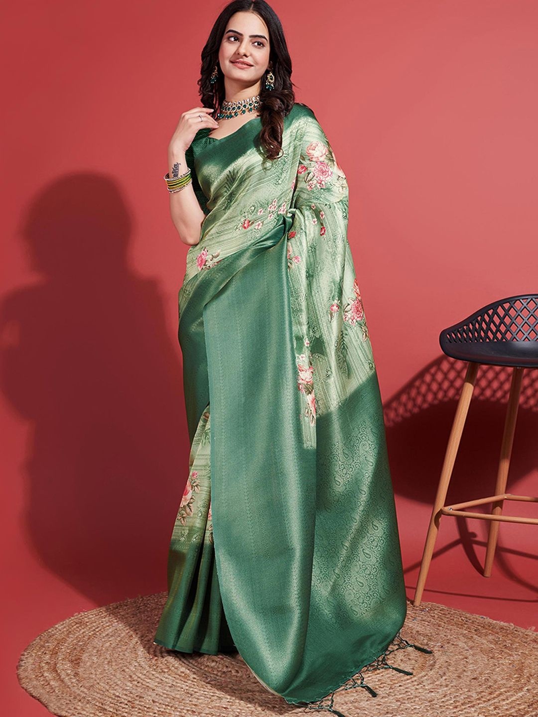 

Peachmode Woven Design Zari Pure Silk Banarasi Saree, Sea green