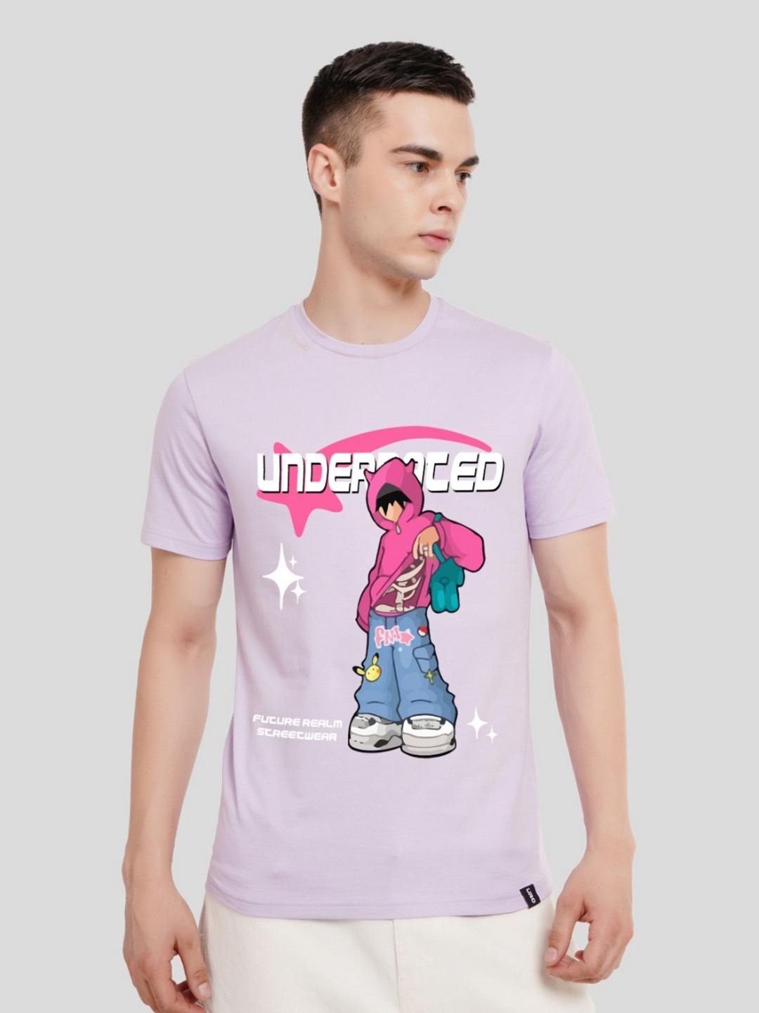 

Underrated Club Men Typography Printed Bio Finish Applique T-shirt, Lavender