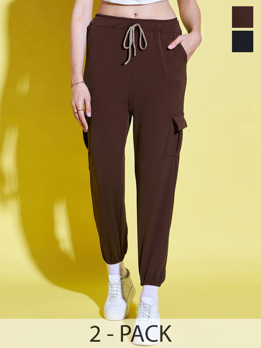 

DIMPY GARMENTS Women Relaxed High-Rise Joggers Trousers, Brown