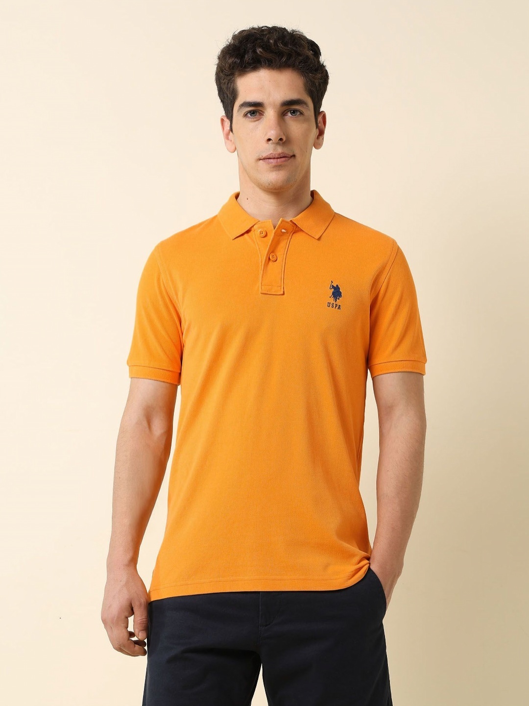 

U.S. Polo Assn. Men Polo Collar Slim Fit T-shirt, Orange