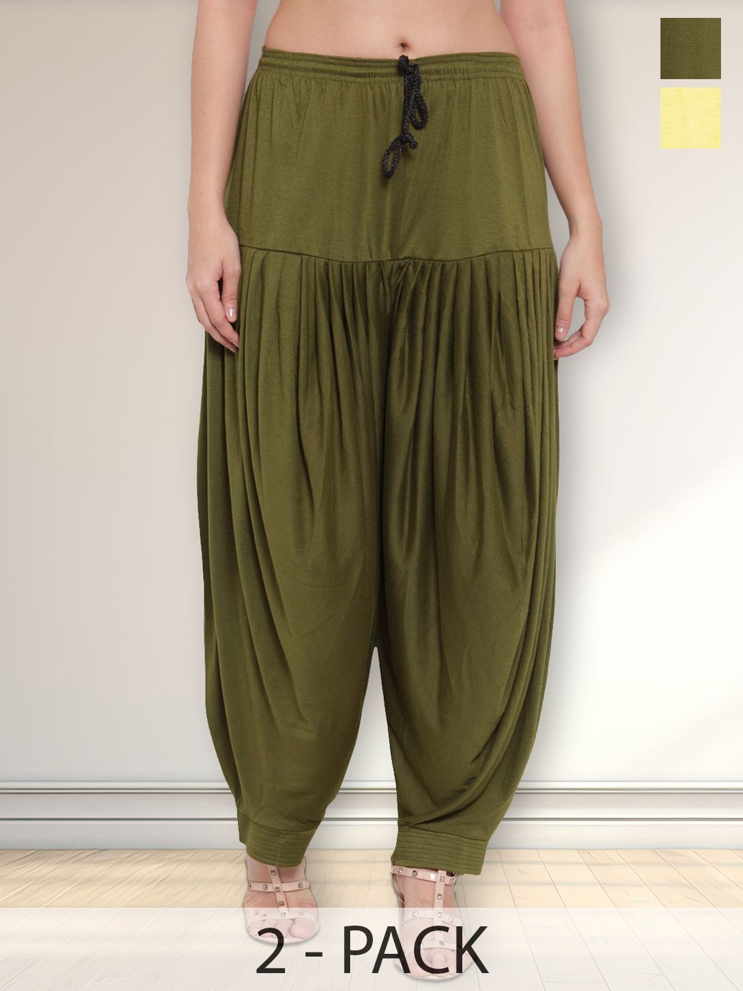

Jinfo Pack Of 2 Loose Fit Mid-Rise Patiala, Yellow