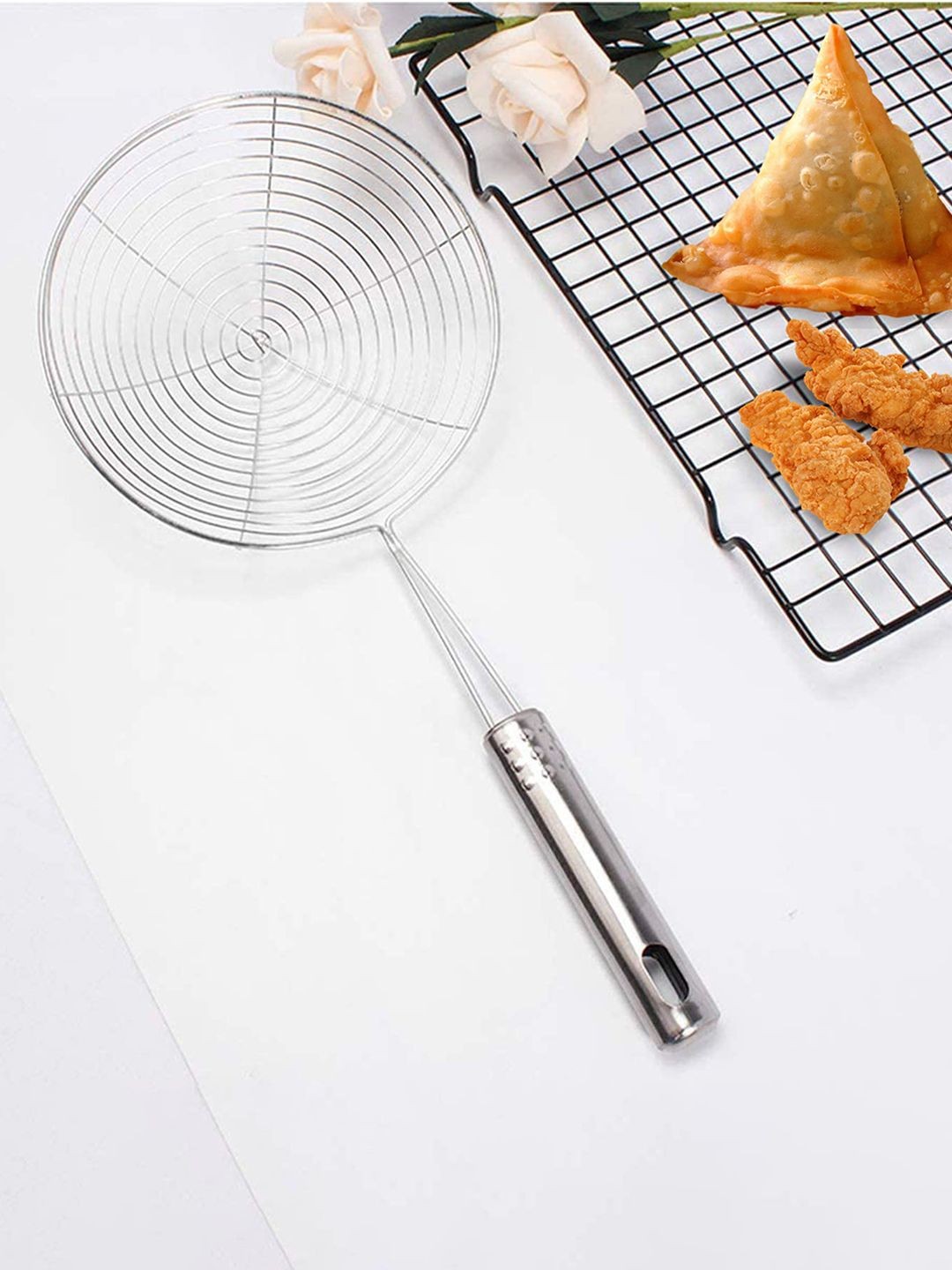 

Kuber Industries Stainless Steel 3 Pieces Silver Toned Puri Strainer