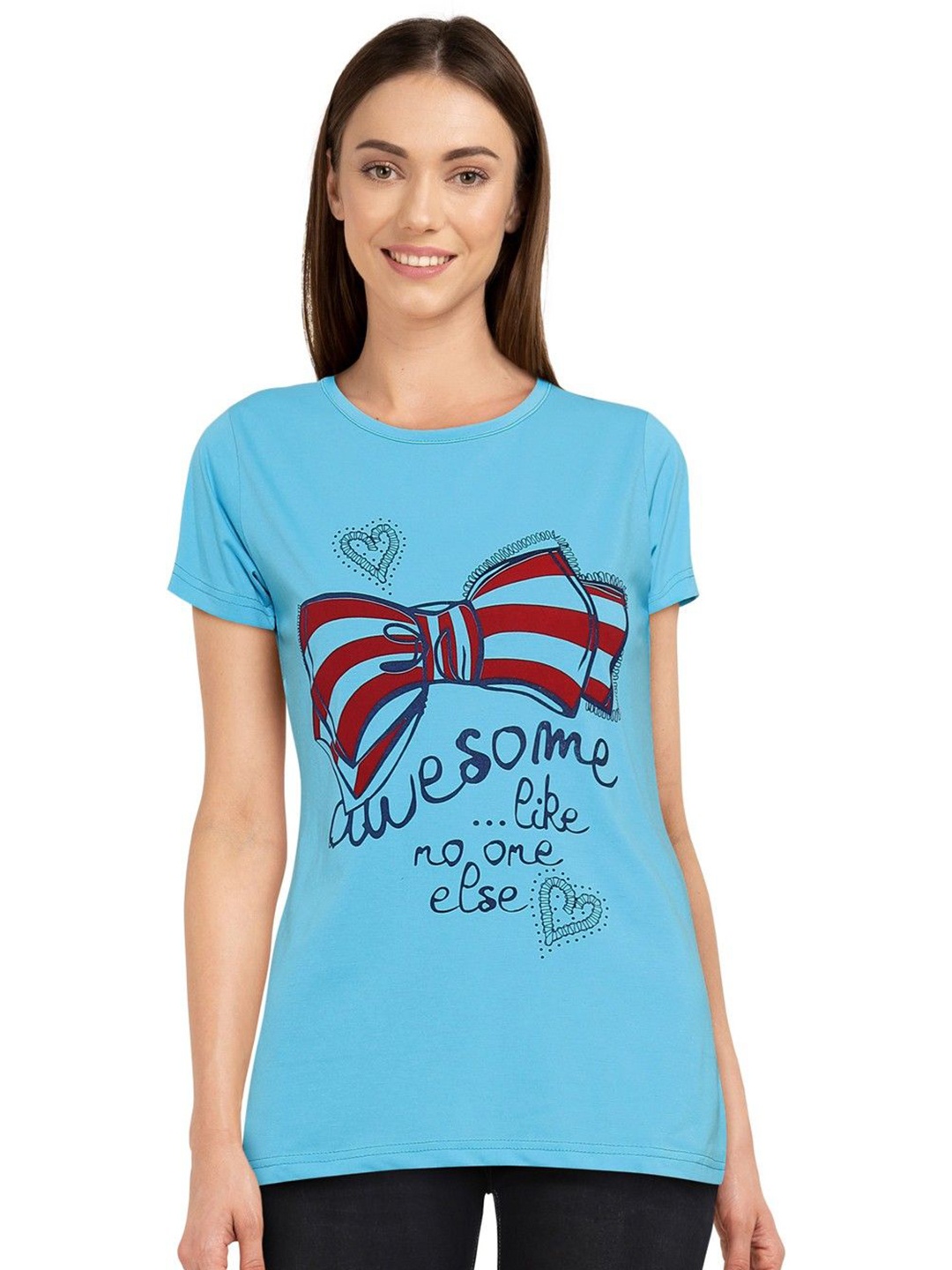 

Moda Rapido Women Printed Bio Finish T-shirt, Turquoise blue