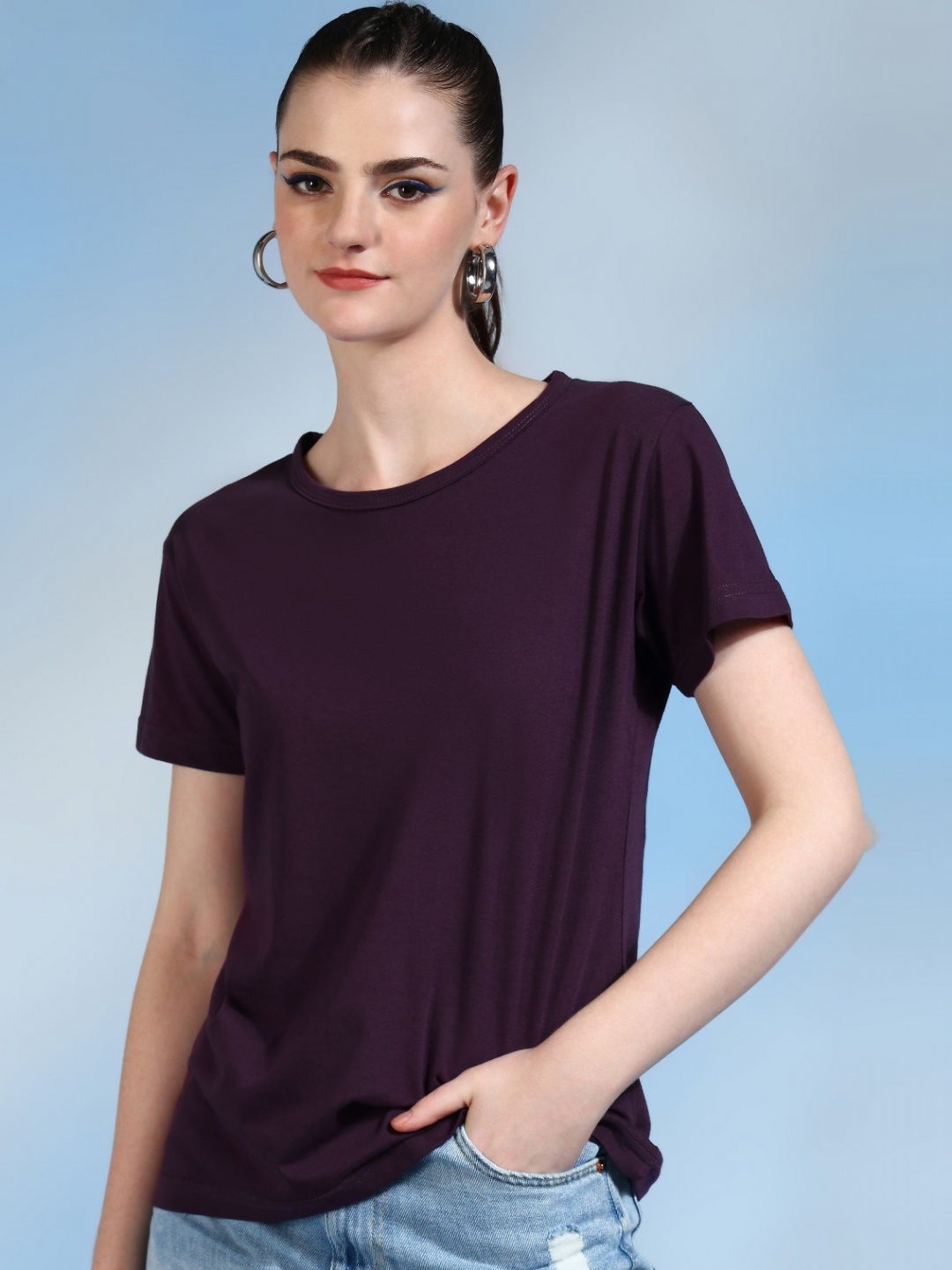 

Moda Rapido Women Bio Finish Raw Edge T-shirt, Purple
