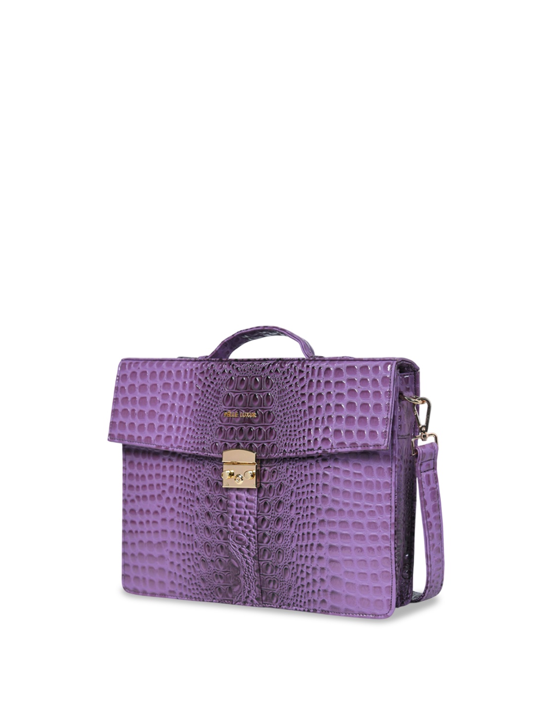 

PELLE LUXUR Textured PU Structured Handheld Bag, Purple