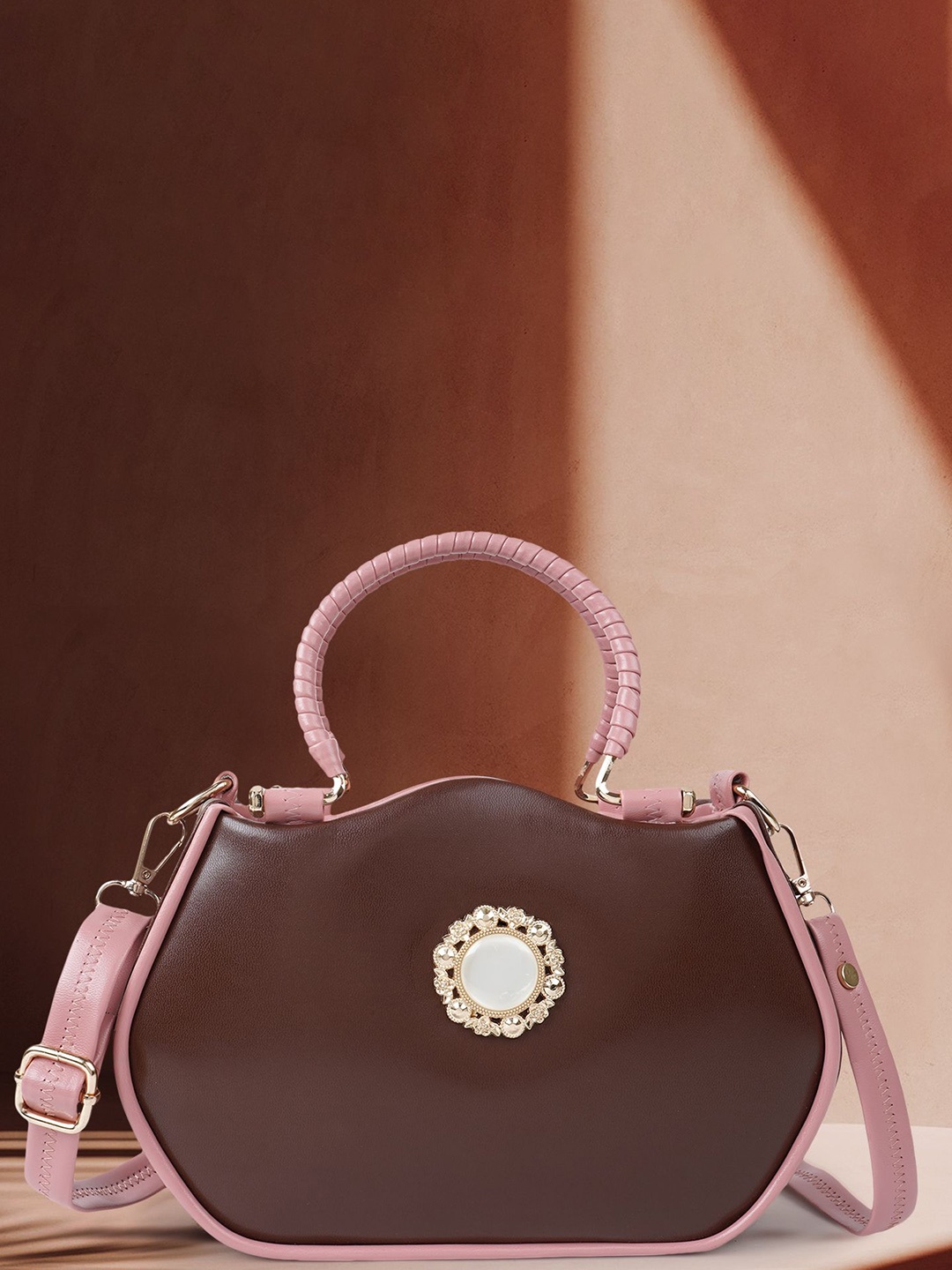 

ROLEXO Structured Sling Bag with Applique, Brown