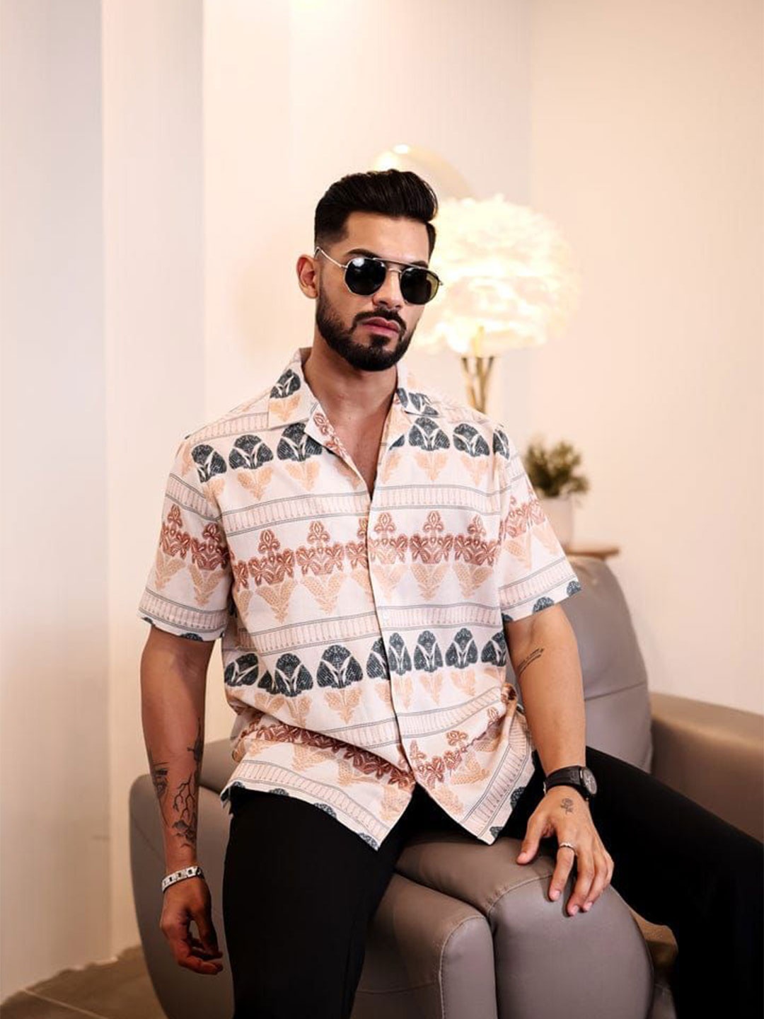 

Bombay Begum Men Floral Opaque Printed Casual Shirt, Beige