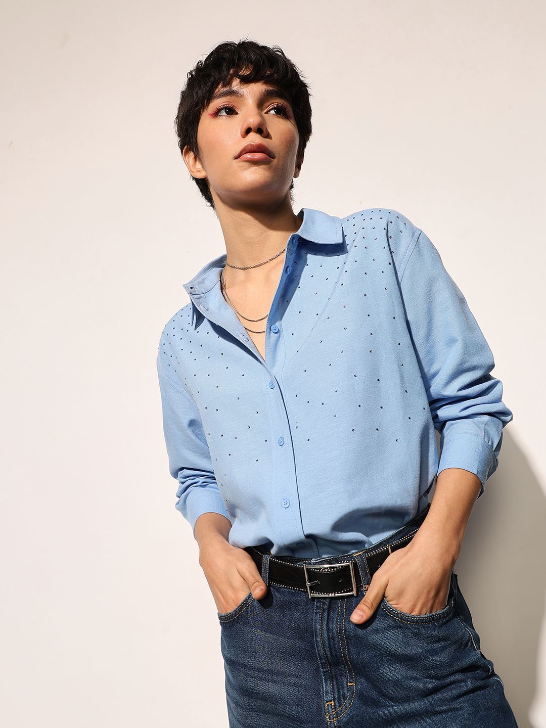 

ONLY Women Opaque Casual Shirt, Blue