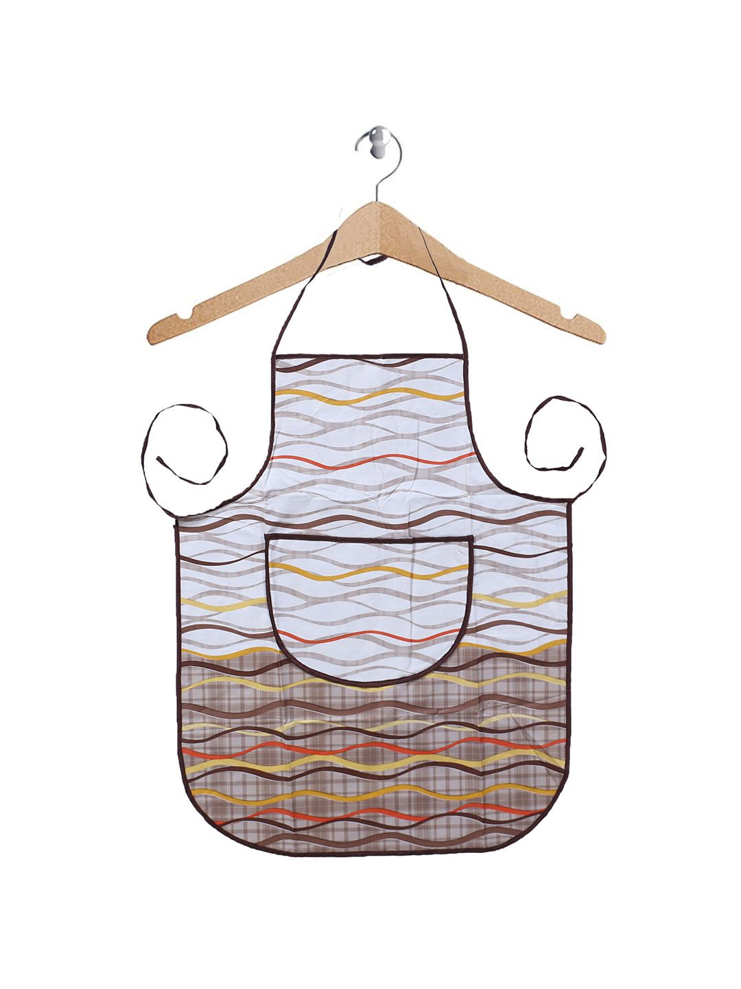 

Kuber Industries White & Brown Printed Waterproof Centre Pocket Apron With Tying Cord