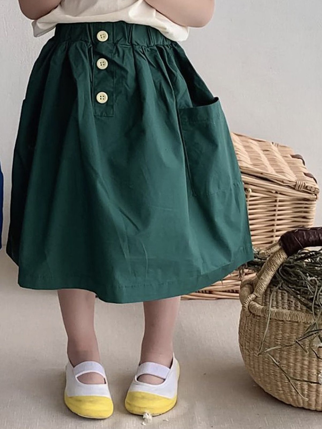 

LULU & SKY Girls Pure Cotton A-Line Midi Skirts, Green