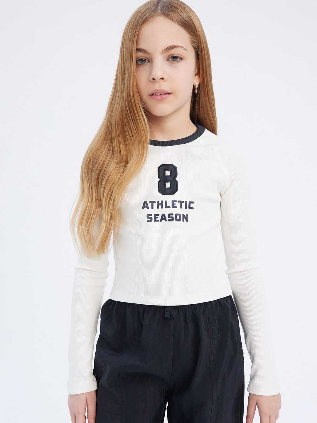 

DeFacto Girls Typography Extended Sleeves Applique T-shirt, Na