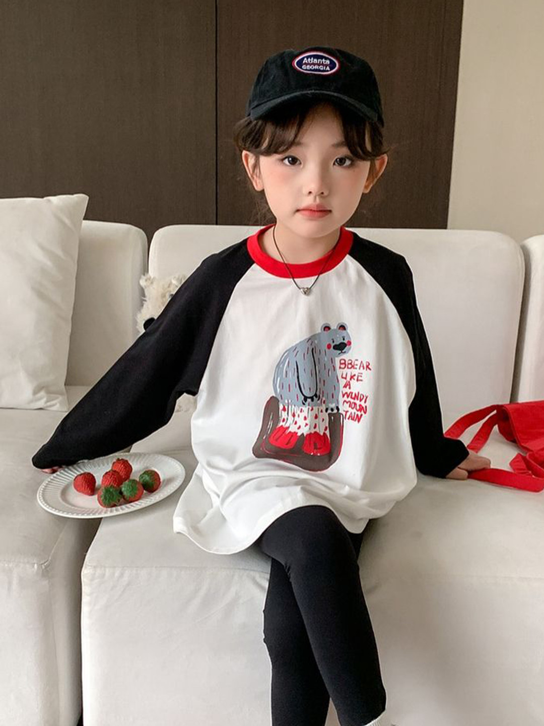 

LULU & SKY Girls Printed Drop-Shoulder Sleeves Applique T-shirt, Multi