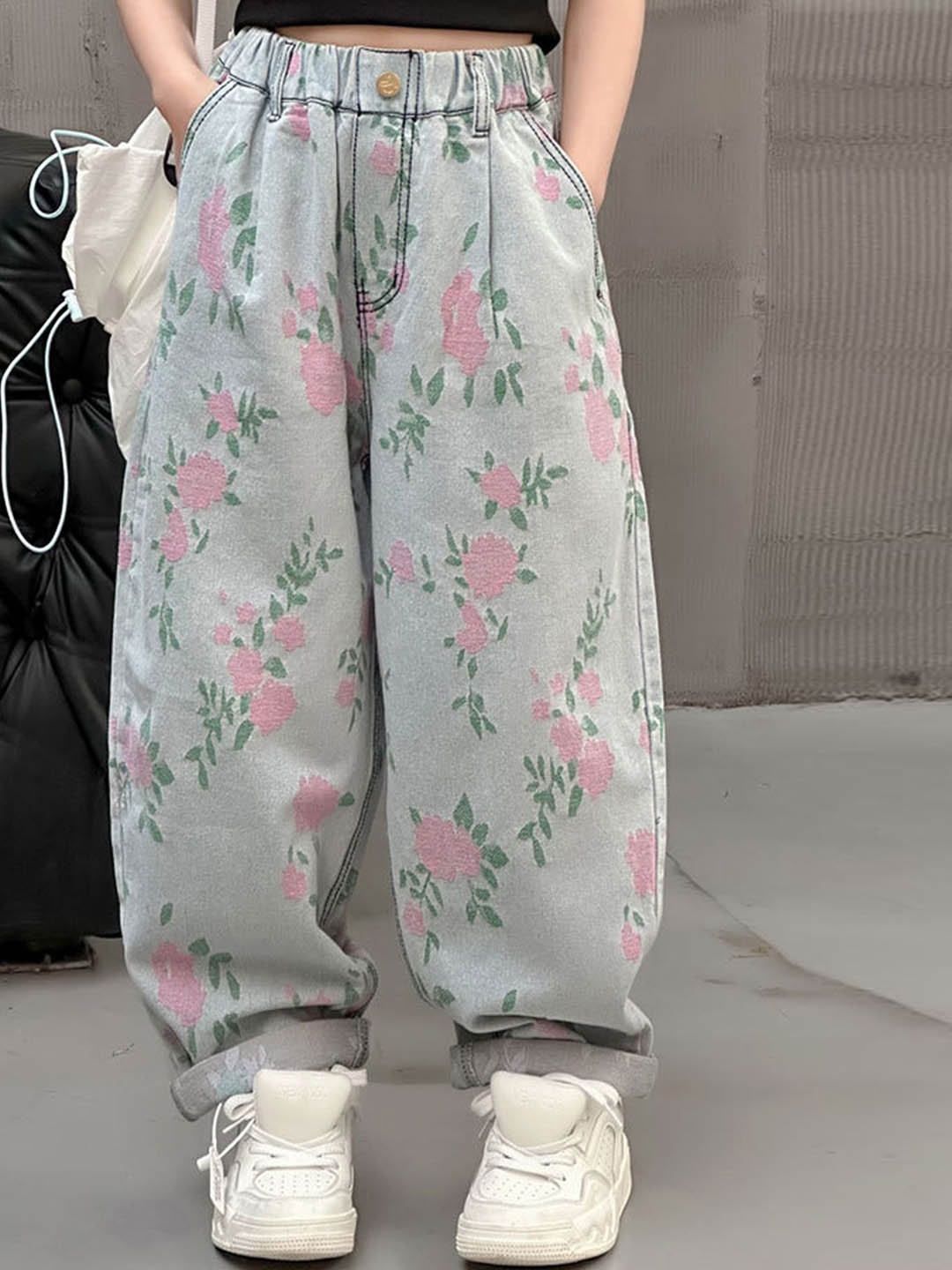 

LULU & SKY Girls Floral Printed Trousers, Blue