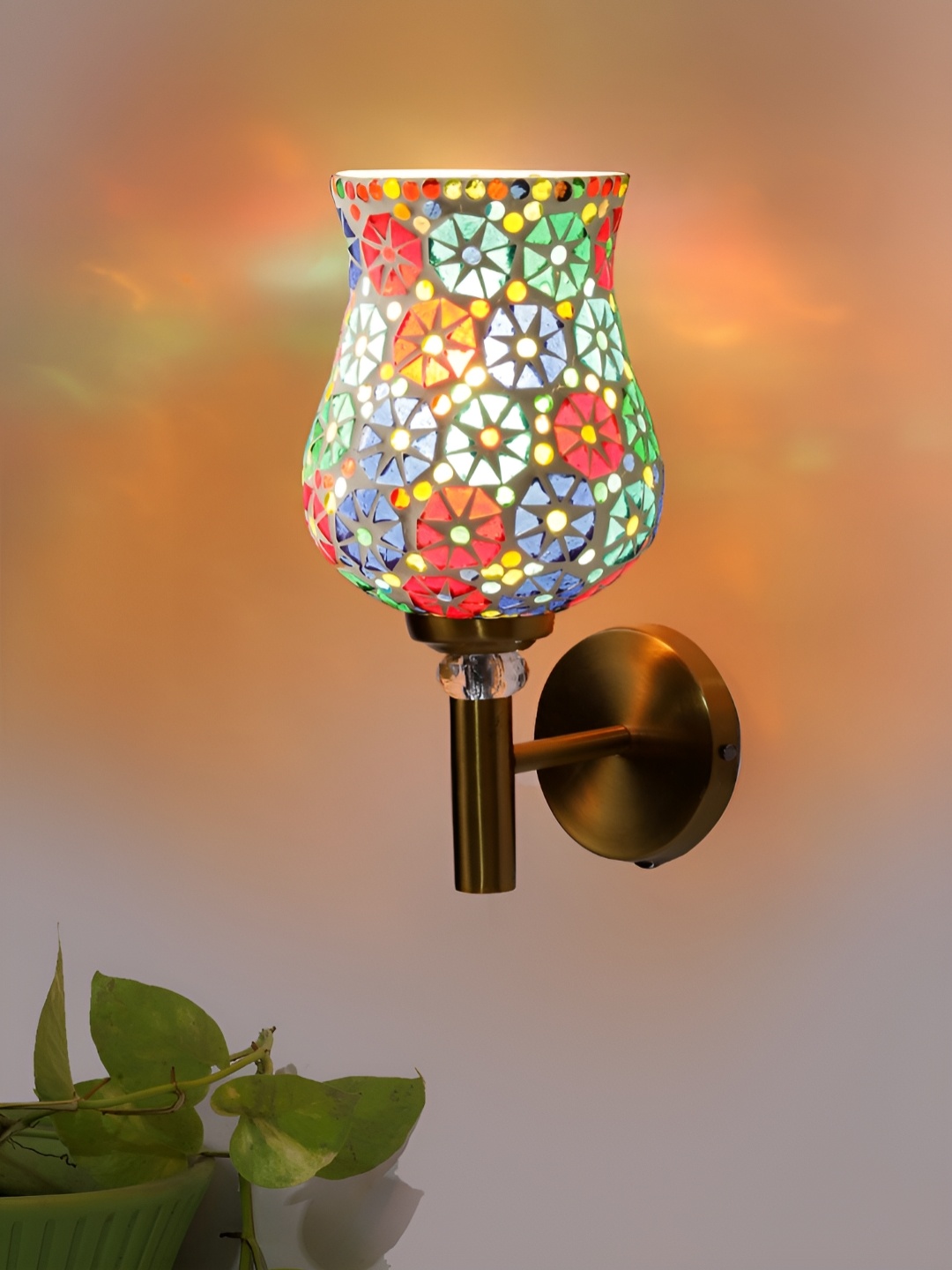 

Devansh Blue Patterned Glass Wall Lamp With Shade, Green