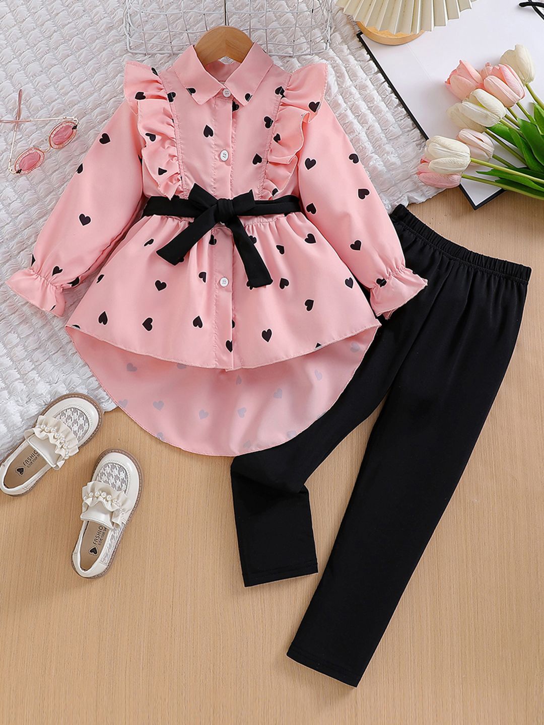 

INCLUD Girls Printed Top with Trousers, Pink