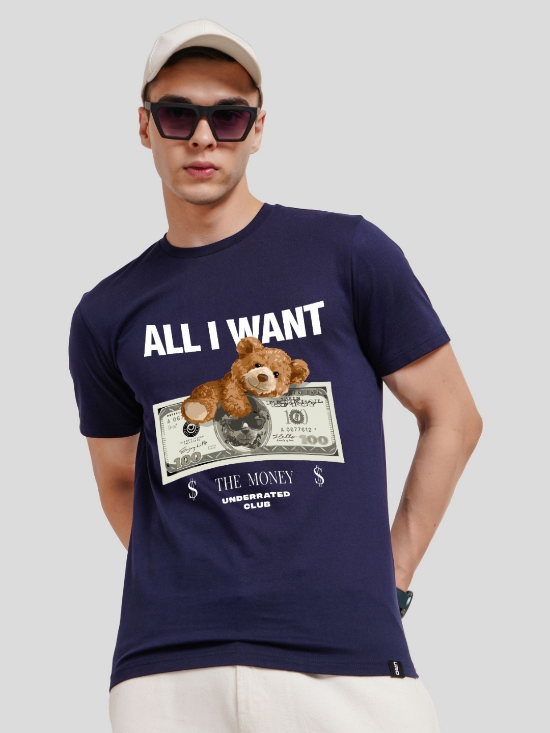 

Underrated Club Men Printed Bio Finish Applique T-shirt, Navy blue